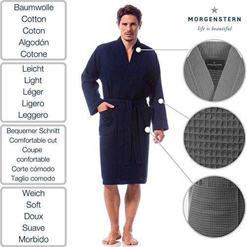 Morgenstern Albornoz Hombre Nido De Abeja Ligero 100% Algodon Azul Talla M