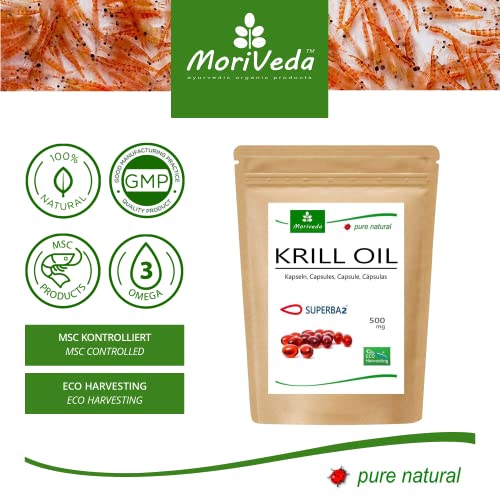 MoriVeda® Superba Premium Krill Oil, 180 cápsulas con revolucionario aceite Omega 3, astaxantina esterificada, antioxidantes y vitaminas I Certificado por USDA, ISO y MSC I 3x 60 uds.