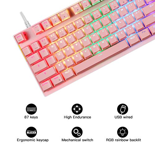 MOTOSPEED Teclado mecánico profesional para juegos, RGB arco iris, iluminación trasera, 87 teclas, teclado para juegos USB, para Mac, PC y portátil