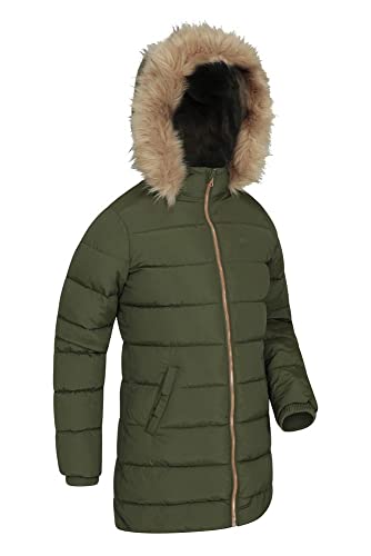 Mountain Warehouse Chaqueta Acolchada con Forro Polar Galaxy para niños - Impermeable, Larga y con Capucha con Borde de Pelo sintético - para Viajes y Senderismo, Invierno Caqui 11-12 Años