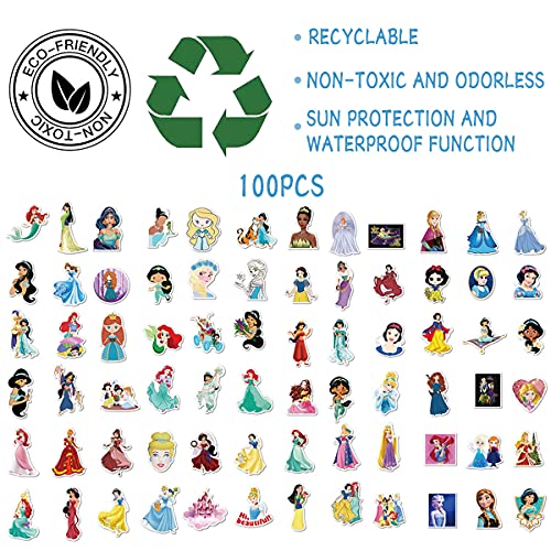 MQIAN Pegatinas Princesas,100 Pack Kit de Pegatinas, Pegatinas Decorativas Stickers para Coche, Calcomanías de Bricolaje, Portátiles, Moto, Funda de Viaje (princess)