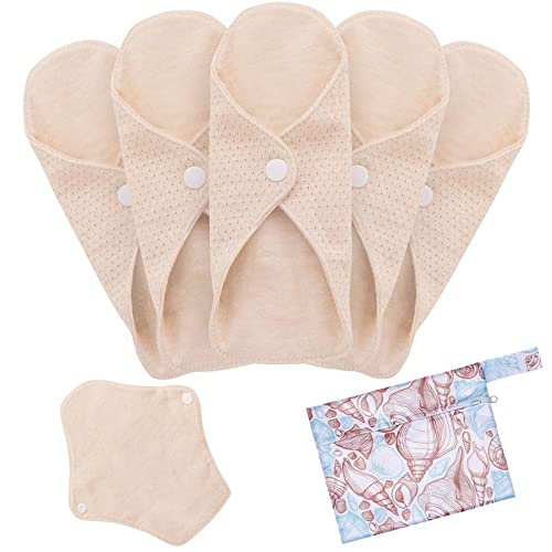 MQUPIN Toallas Sanitarias Reutilizables, 5pcs Lavable Almohadillas de Tela Toalla Sanitaria Algodon Organico, Compresas Algodon Almohadillas de Período Pantiprotectores Diseño Antifugas Mujeres