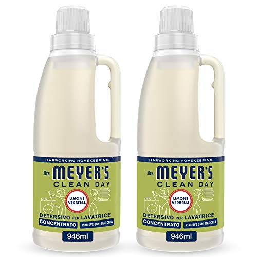 Mrs Meyer's Clean Day - Detergente concentrado para lavadora con aroma a limón y verbena, productos creados con aceites esenciales, 2 x 31 lavados