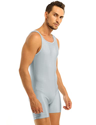 MSemis Mono Corto Hombres Ajustado Body Sin Mangas Ropa Interior Depottivo Fitness Chalecos Rayas Deportivos Bodysuit Maillot Gimnasia Ritmica Camisetas Verano Leotardo Gris A Medium