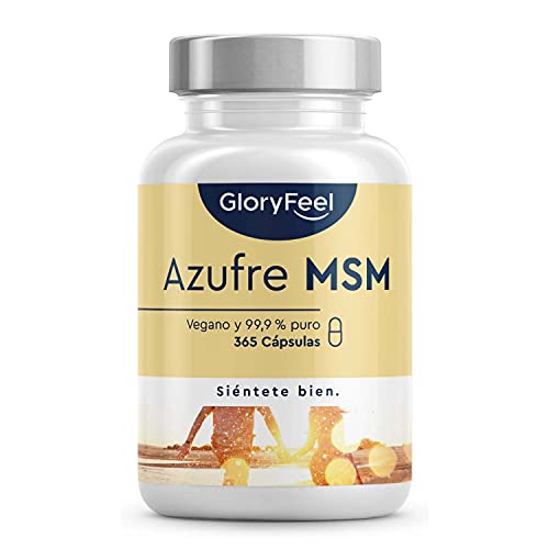 MSM 365 cápsulas veganas - 1600mg MSM (Metilsulfonilmetano) en polvo por dosis diaria de azufre orgánico - 99,9% Puro - 6 meses de suministro - Probado en laboratorio sin aditivos…