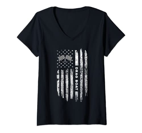 Mujer Bote de arrastre de la bandera americana - Bote de arrastre vintage de la bandera Camiseta Cuello V