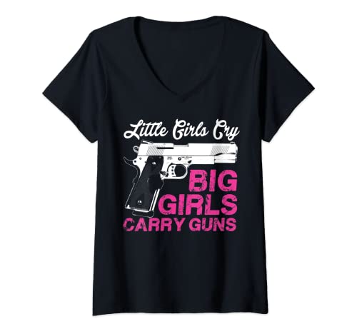Mujer Chica Amante del arma Chicas Grandes Llevar Camiseta Cuello V
