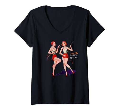 Mujer Disfraz de diablo sexy Pin Up Girls-Halloween Pinup Girl Camiseta Cuello V