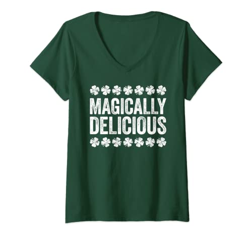 Mujer Magically Delicious Camiseta Camiseta Día de San Patricio Camiseta Cuello V