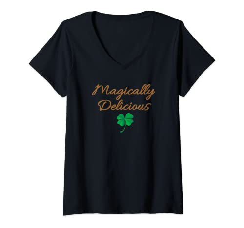 Mujer Magically Delicious - Día de San Patricio trébol verde Camiseta Cuello V