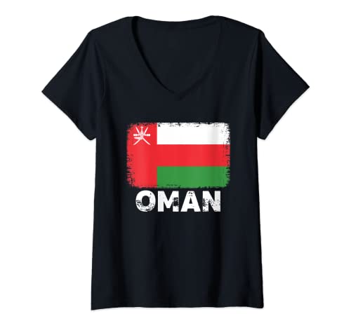 Mujer Omaní Pueblo Vintage Omán Bandera Camiseta Cuello V