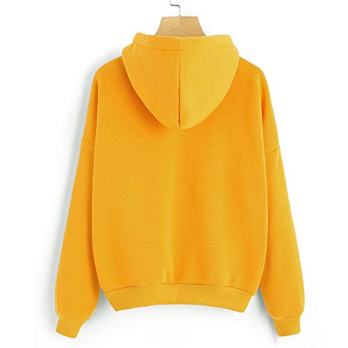 Mujer Sudaderas con Capucha de Manga Larga para Adolescentes Chicas Niña - Planeta Imprimir (Mano Corazon Imprimiendo~Amarillo, Small)