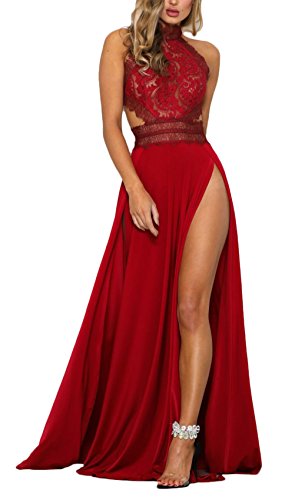 Mujer Vestidos De Fiesta Largos De Noche Elegantes Transparentes Ropa Dama Moderno Encaje Splicing Sin Mangas Sin Espalda Talle Alto con Aberturas Vestido Largo Vestidos Coctel