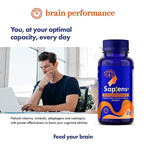 Multivitaminico. RENDIMIENTO MENTAL - Energía, Concentración, Memoria, Rendimiento intelectual, Gaming - 60 Cápsulas con Vitamina B, Vitamina C, Vitamina D, Ginkgo Biloba - SAPIENS BRAIN PERFORMANCE