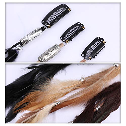 MWOOT Pluma Accesorios para Cabello con Pinzas de Cabello (Juego de 6), Bohemio e Indio Tocado, Mujer Pluma Extensiones de Cabello, Decoracion de Cabello para Cosplay Halloween Tema de Fiesta