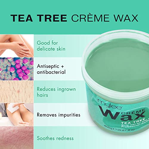 Mylee Cera De Arbol De Té Suave en Crema para Pieles Sensibles 425g, Pote de Crema Depilatoria para Eliminar Vello, Ideal para Cuerpo, Se Puede Calentar en el Microondas o en un Calentador de Cera