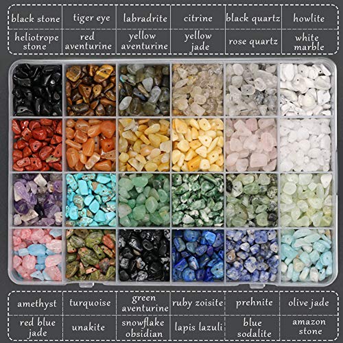 N/ A 24 colores perlas de chips de piedras preciosas naturales piezas de cristal triturado irregular 5 – 7 mm, perlas de piedra, 1440 piezas perlas perforadas para el equilibrio de la fabricación