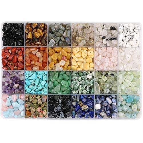 N/ A 24 colores perlas de chips de piedras preciosas naturales piezas de cristal triturado irregular 5 – 7 mm, perlas de piedra, 1440 piezas perlas perforadas para el equilibrio de la fabricación