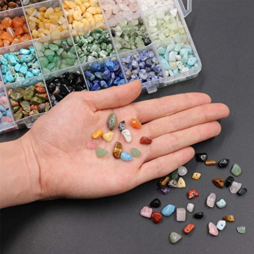 N/ A 24 colores perlas de chips de piedras preciosas naturales piezas de cristal triturado irregular 5 – 7 mm, perlas de piedra, 1440 piezas perlas perforadas para el equilibrio de la fabricación