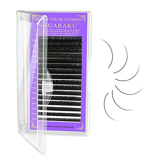 NAGARAKU Extensiones de Pestañas Individuales Volumen Lahses Pelo a Pelo Natural Blando Suave Negro Eyelash Extension Pestañas Postizas 16 Filas（Espesor 0.20mm Curva D Longitud Mixta 7-15mm）