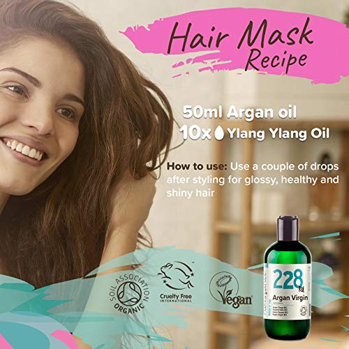 Naissance Aceite Vegetal de Argán de Marruecos BIO n. º 228 - 250ml - Puro, natural, vegano, certificado ecológico, sin hexano y no OGM - Hidratación natural para el cabello.