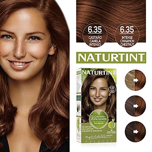 Naturtint Biobased | Coloración sin amoniaco | 6.35 Castaño Canela Intenso | 100% cobertura de canas | Ingredientes vegetales | Color natural y duradero | 170 ml