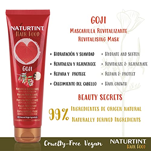 Naturtint Hair Food Goji Mask. Mascarilla Pelo Revitalizante. Efecto Flash Rejuvenecedor. Cabellos Apagados 99% Ingredientes Naturales. 150ml