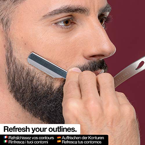 Navaja de Afeitar de Barbero de Sapiens - Accesorio Profesional de Afeitado y Cuidado de Contorno de Barba con 10 Cuchillas Derby (o sea 20 Hojillas Simples) - Silver Edition