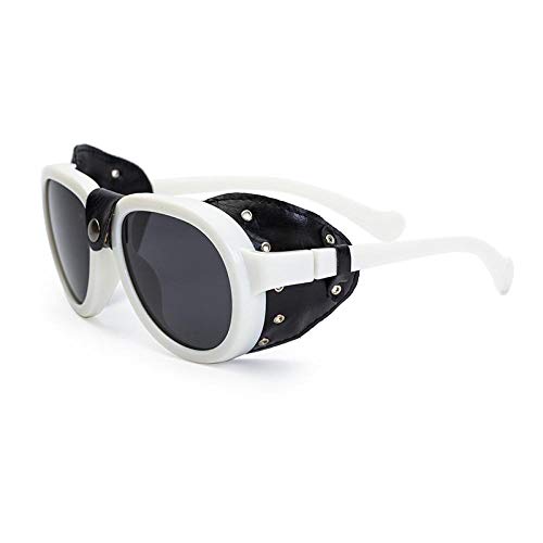Nbrand Gafas de Sol polarizadas de Gran tamaño Vintage para Mujeres Gafas de Cuero Redondas Steampunk Uv400 Blanco