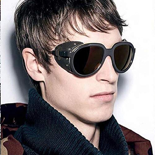 Nbrand Mujeres Hombres Gafas de Sol polarizadas de Gran tamaño Vintage Steampunk Gafas Redondas Sombras Uv400 Gris