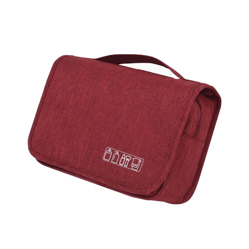 Neceser de viaje, bolsa de aseo de viaje colgante, multicompartimientos para organizar objetos personales, gancho de metal para colgar, Vino rojo,