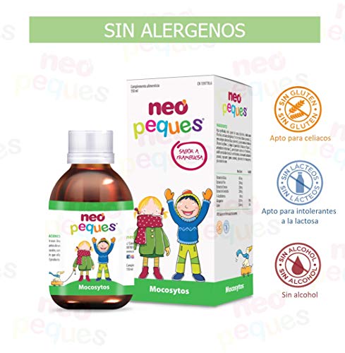 Neo Peques | Mocosytos Jarabe Infantil Para la Tos Seca y Productiva | Expectorante | Cuida la Garganta de Niños | 150 ml | Sabor Frambuesa | Pino, Liquen de Islandia