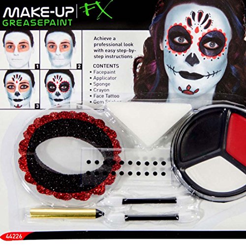 NET TOYS Maquillaje máscara Calavera Mexicana Pintura Sugar Skull Varias Unidades Kit de Belleza Día de los Muertos Accesorios Halloween Utensilio caracterización Calavera Colorete La Catrina