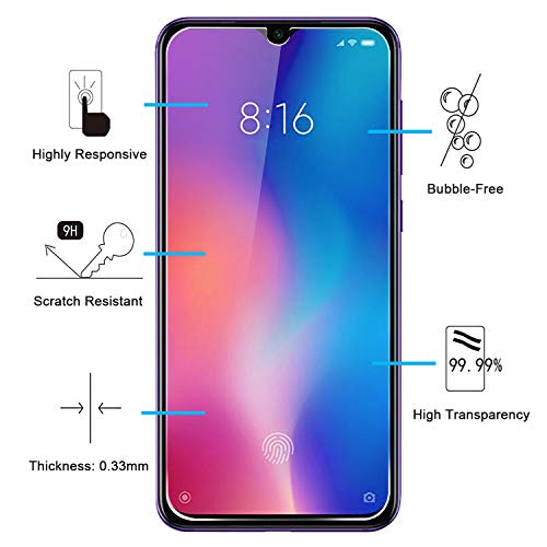 NEW'C 2 Unidades, Protector de Pantalla para Xiaomi Mi 9 SE, Mi Play, Antiarañazos, Antihuellas, Sin Burbujas, Dureza 9H, 0.33 mm Ultra Transparente, Vidrio Templado Ultra Resistente