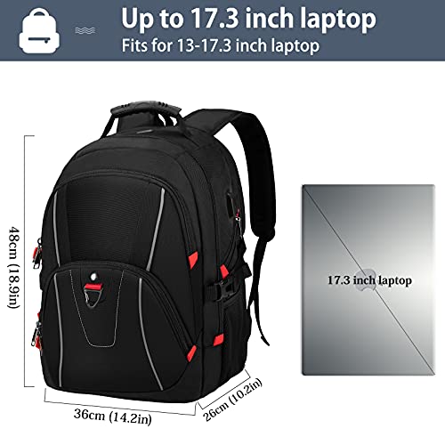 NEWHEY Mochila Hombre Mochila Portatil 17.3 Pulgadas con Puerto USB Mochilas Escolares Multifuncional Grande Trabajo Ordenador Viaje Mujere Mochilas Negro