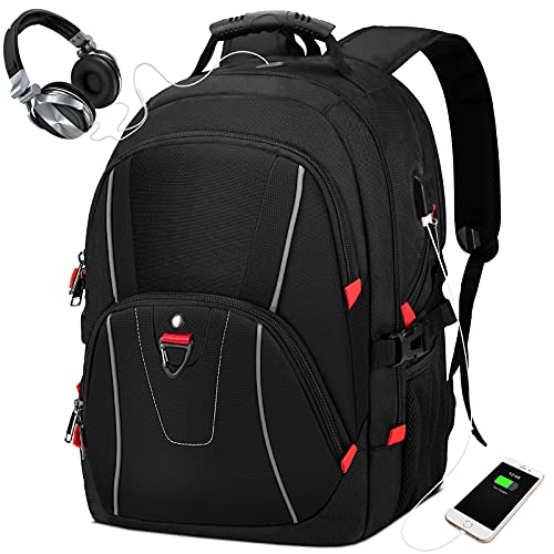 NEWHEY Mochila Hombre Mochila Portatil 17.3 Pulgadas con Puerto USB Mochilas Escolares Multifuncional Grande Trabajo Ordenador Viaje Mujere Mochilas Negro