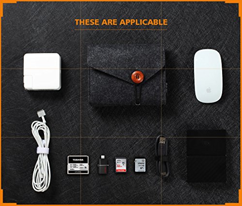 NIDOO Bolsa de almacenamiento de fieltro para accesorios (ratón, teléfono móvil, cables, SSD, caja de disco duro, banco de energía y más) – 6.3 pulgadas, gris oscuro