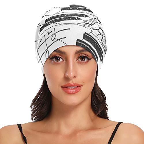 Night Sleep Cap Piano Lesson Note Música Music Note Play Hand Gorras nocturnas para mujeres Gorro de tratamiento para el cabello duradero y suave exterior para dormir Para cabello largo natural rizad