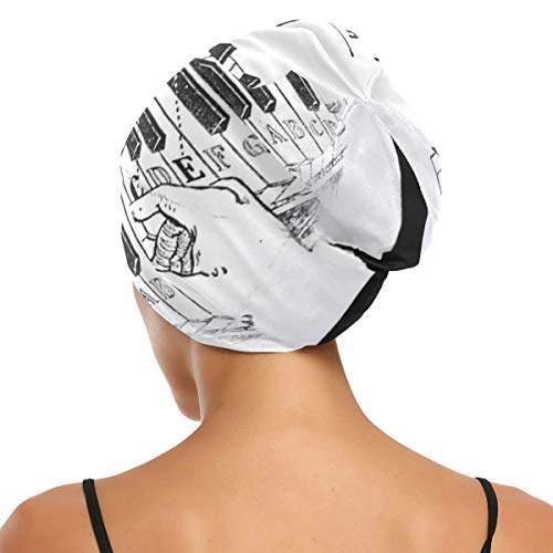 Night Sleep Cap Piano Lesson Note Música Music Note Play Hand Gorras nocturnas para mujeres Gorro de tratamiento para el cabello duradero y suave exterior para dormir Para cabello largo natural rizad