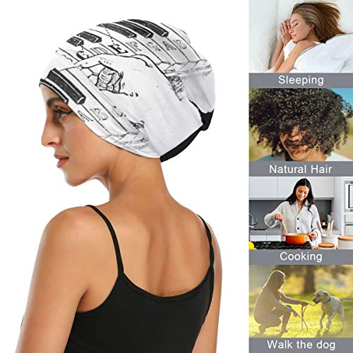 Night Sleep Cap Piano Lesson Note Música Music Note Play Hand Gorras nocturnas para mujeres Gorro de tratamiento para el cabello duradero y suave exterior para dormir Para cabello largo natural rizad