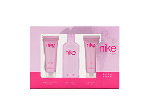 NIKE - Loving Floral, Estuche Regalo de Mujer, Pack de 3 Piezas (Perfume 75 ml + Gel Baño 75 ml + Crema de Cuerpo 75 ml)