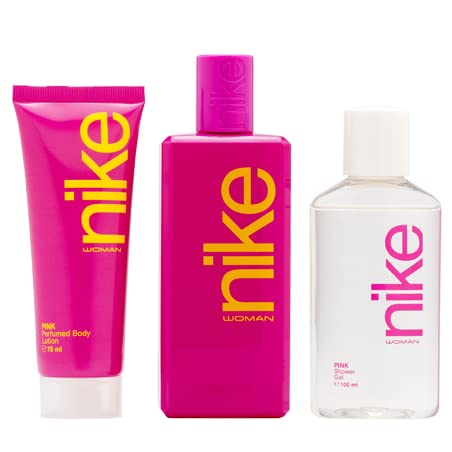 NIKE - Pink, Estuche Regalo de Mujer, Pack de 3 Piezas (Perfume 100 ml + Crema de Cuerpo 75 ml + Gel Baño 100 ml)