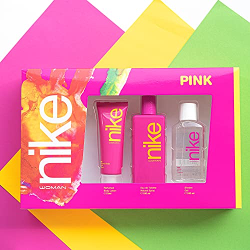 NIKE - Pink, Estuche Regalo de Mujer, Pack de 3 Piezas (Perfume 100 ml + Crema de Cuerpo 75 ml + Gel Baño 100 ml)