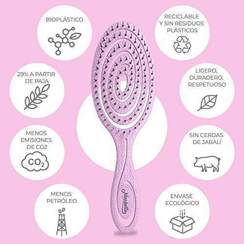 Ninabella Cepillo Bio para el Pelo Antitirones - Cepillo Desenredante Profesional Eco - Cepillo para Cabello con Muelle en Espiral - Peine para Nudos y Enredos - Rosa