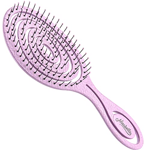 Ninabella Cepillo Bio para el Pelo Antitirones - Cepillo Desenredante Profesional Eco - Cepillo para Cabello con Muelle en Espiral - Peine para Nudos y Enredos - Rosa