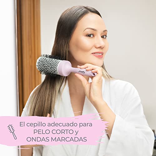 Ninabella Cepillo redondo orgánico, Cepillo de pelo de volumen para peinado profesional, secado con secador, alisado del cabello, Cepillo de iones de aluminio cerámico Púrpura 1 pieza, 52 mm