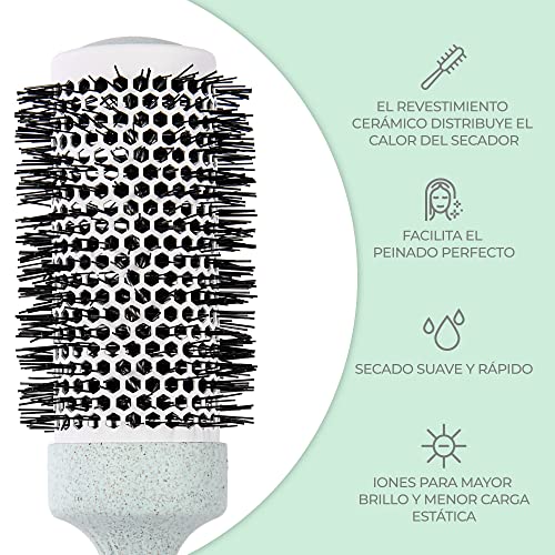 Ninabella Cepillo redondo orgánico, Cepillo de pelo de volumen para peinado profesional, secado con secador, alisado del cabello, Cepillo de iones de aluminio cerámico Verde 1 pieza, 44 mm