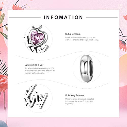 NINGAN Dije familiar para pulsera Pandora Charms y regalos de cumpleaños para el día de la madre para mujer, colgante de corazón de amor con circonita cúbica para collar en plata de ley 925