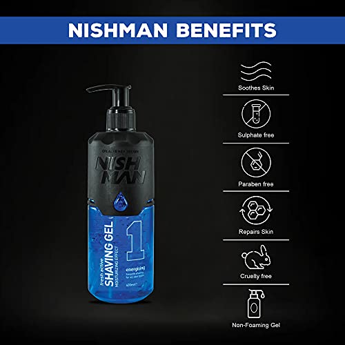 NISHMAN Gel de afeitar Shaving Gel Fresh Active, 1 energizante, 400 ml