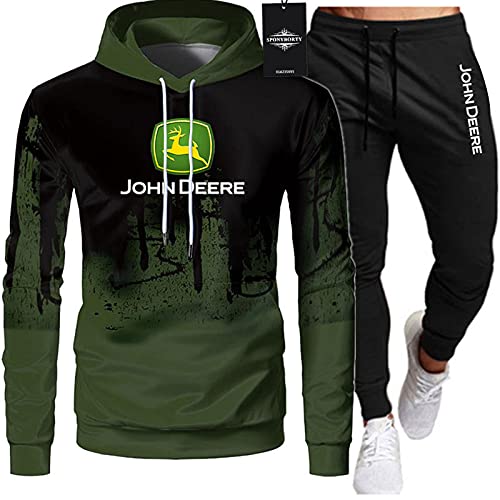 NIUFEITIANLE de Los Hombres Chandal Conjunto Trotar Traje John-Deere Suéter Hooded Chaqueta + Pantalones Capucha Baloncesto Ropa Conjunto Chaquetas/Green/M